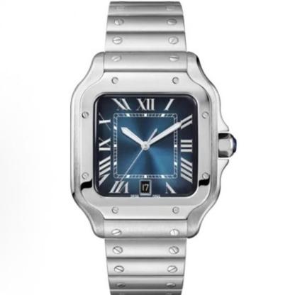 MEGIR Reloj mecánico automático cuadrado, esfera blanco y negro, caja y correa acero inoxidable 904L, cristal zafiro,Set de regalo completo