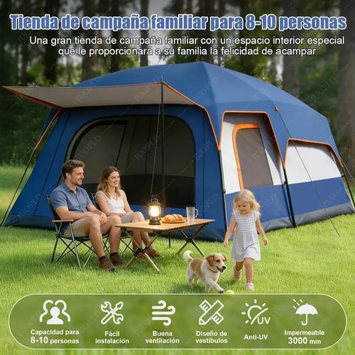Casa Campaña VBELL 3.3*2.3*1.8m Tienda de Acampar para 8-10 Personas con 2 Habitaciones y Porche Expandible para Familias y Senderismo