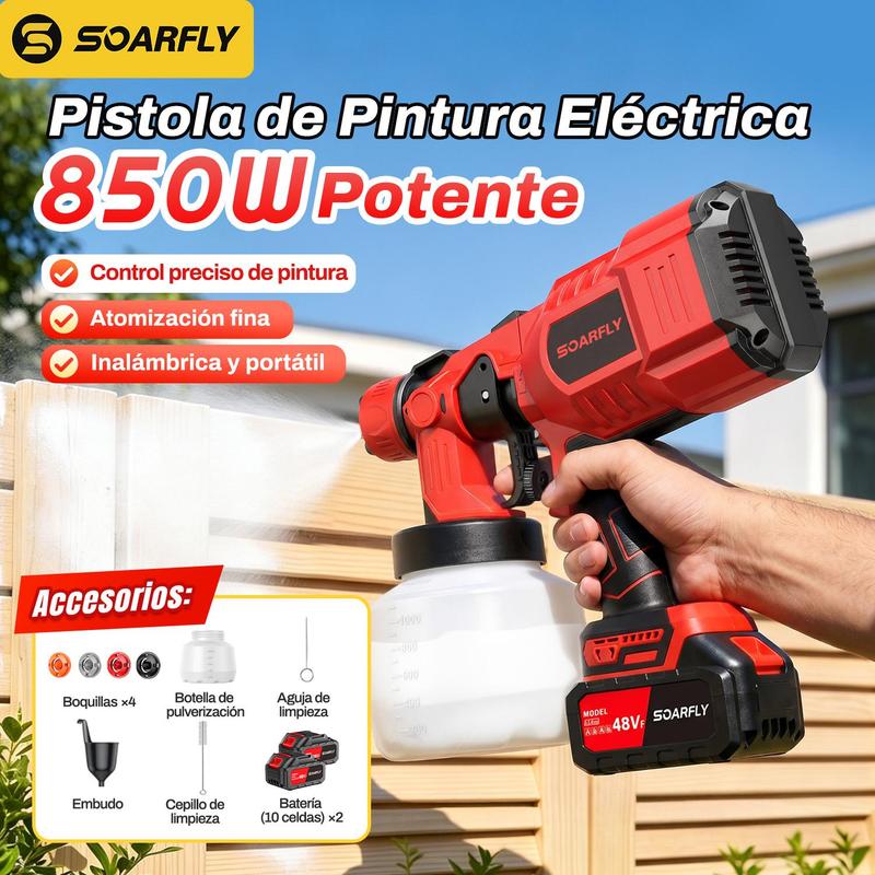 Pistola pulverizadora de mano pulverizadora eléctrica inalámbrica con 2 Batería Recargables de 2600mAh, botella pulverizadora  de 800ml (color: Azul) para Casas, Paredes, Cercas