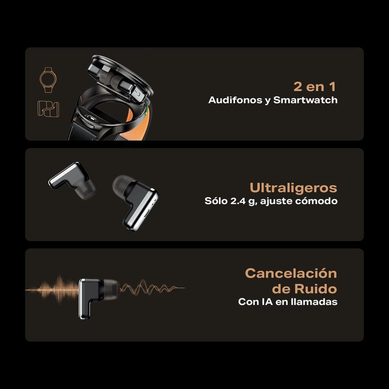InfiniX XWATCH Pods – Reloj Inteligente con Audífonos Integrados, 2 en 1, Llamadas con Cancelación de Ruido por IA, Pantalla HD 1.39'', 100+ Modos Deportivos, Monitoreo de Salud (Ritmo Cardíaco, SpO2, Sueño), Cuerpo de Metal Premium