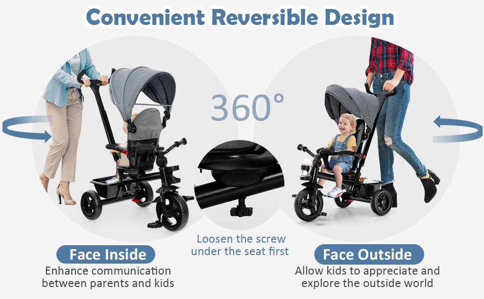 Costzon 5-in-1 Unisex Toddler Stroller - Polyester, Reversible Seat, Adjustable Canopy, EVA Wheels, Removable PP-Steel Parent Push Handle, Toddler Tricycle Pushchair, Convenience Stroller, Multifunctional