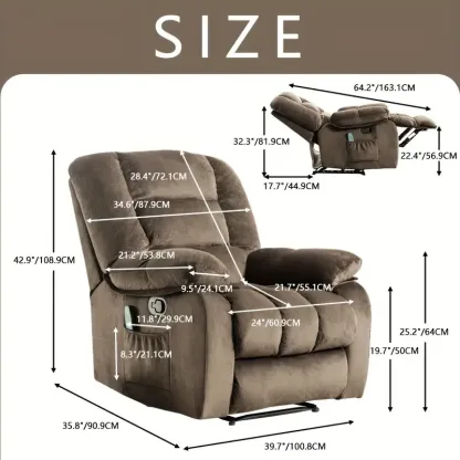 Silla de poder individual - Sillón elevador con función de masaje de cuerpo completo y calor - Sillón de salón ergonómico, cómodo y acolchado con bolsa de almacenamiento lateral, marrón