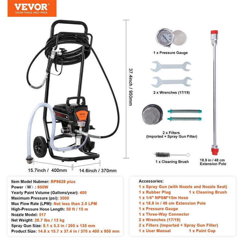 Pulverizador de pintura sin aire con soporte, 3000 PSI, 750 W, para interiores y exteriores del hogar, muebles y vallas, pulverizador de pintura manual con manguera