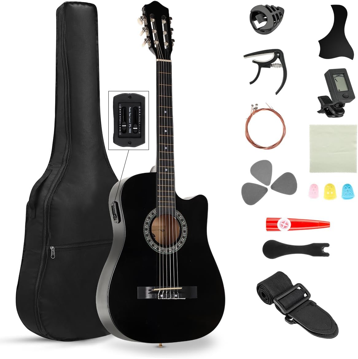 Kit de Guitarra Eléctrica, con Captación del segmento EQ2, Juego de Guitarra Eléctrica para Amantes de la Música y Principiantes, Kit Completo de Iniciación con Púas y Llave Correa para El Hombro