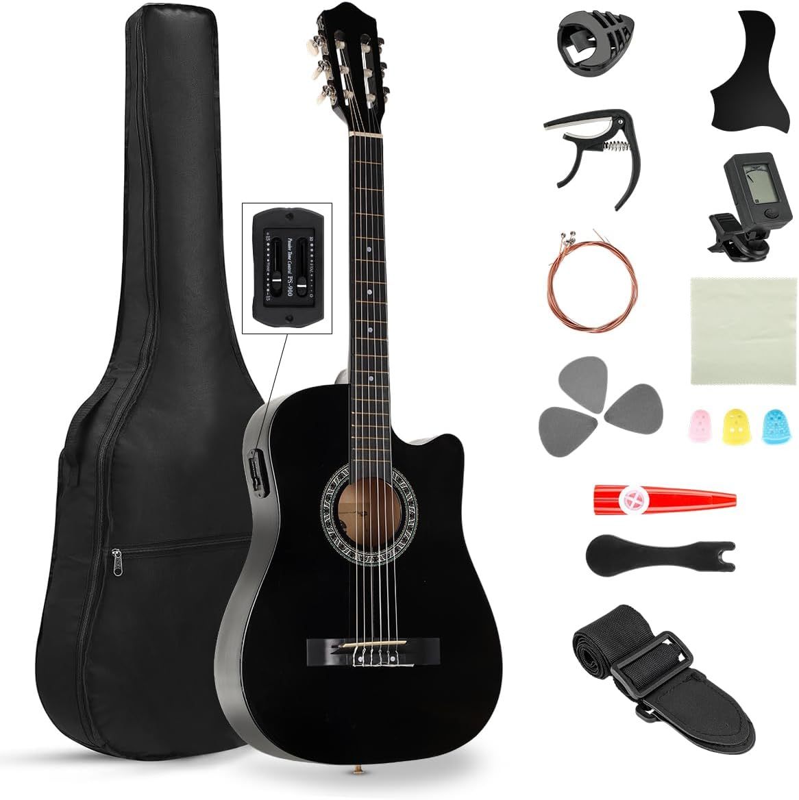 Kit de Guitarra Eléctrica, con Captación del segmento EQ2, Juego de Guitarra Eléctrica para Amantes de la Música y Principiantes, Kit Completo de Iniciación con Púas y Llave Correa para El Hombro