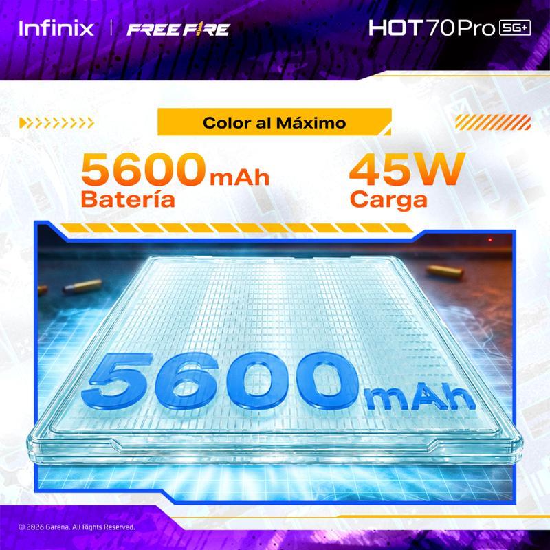 INFINIX HOT 70 Pro 5G Edición Free Fire TikTok Exclusiva | 8GB+256GB | Incluye Caja de Regalo | MediaTek Dimensity 7100, IPS LCD, 45W, NFC | Negro