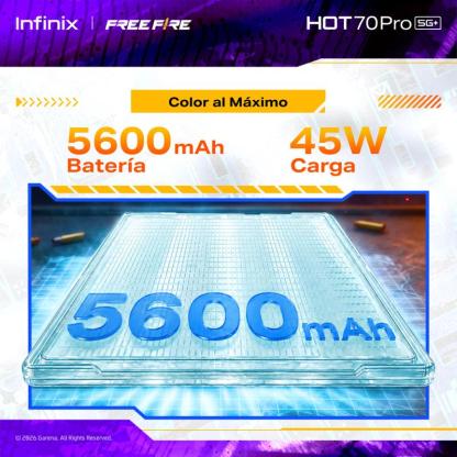 INFINIX HOT 70 Pro 5G Edición Free Fire TikTok Exclusiva | 8GB+256GB | Incluye Caja de Regalo | MediaTek Dimensity 7100, IPS LCD, 45W, NFC | Negro