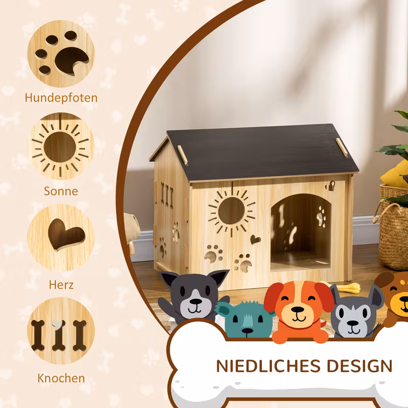 casa para perro, con aberturas de ventilación, resistente a  , material de madera, color negro+madera, 69 x 50 x 58.5 cm Detalles del producto 3