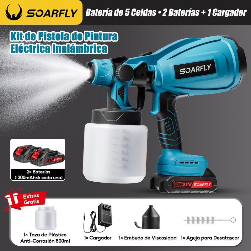 Pistola pulverizadora de mano pulverizadora eléctrica inalámbrica con 2 Batería Recargables de 2600mAh, botella pulverizadora  de 800ml (color: Azul) para Casas, Paredes, Cercas