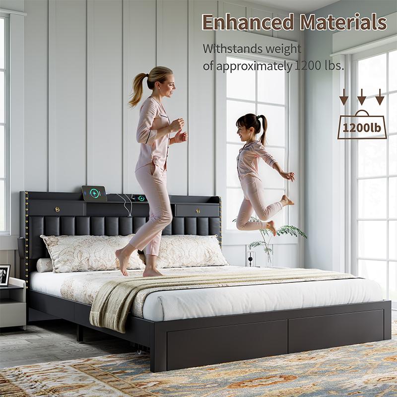 TryLazy Furniture Bed Frame with 4 Drawers and 2 USB & 1 Type-C Charging Ports, No Mattress, Upholstered Platform Bed Frame with Storage Headboard Bed Frame,No Box Spring Needed Required Easy Assembly,Full/Queen/King TryLazy Furniture Bed Frame with 4 Drawers and 2 USB & 1 Type-C Charging Ports, No Mattress, Upholstered Platform Bed Frame with Storage Headboard Bed Frame,No Box Spring Needed Required Easy Assembly,Full/Queen/King
