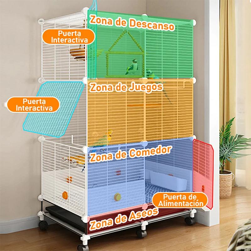 Jaula Móvil para Aves, Jaula para Loros y Canarios con Accesorios Completos, con Ruedas y Base Elevada para Fácil Limpieza