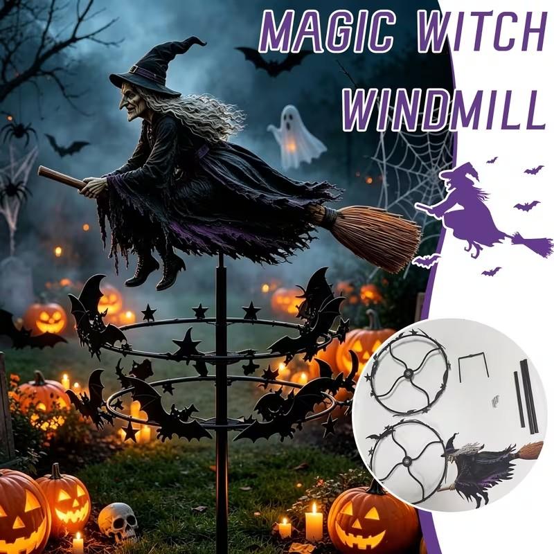 Oferta de temporada: estaca para jardín con molinillo de viento de murciélago de bruja de Halloween, decoración exterior lúdica y espeluznante para el patio, decoración para fiestas durante las festividades