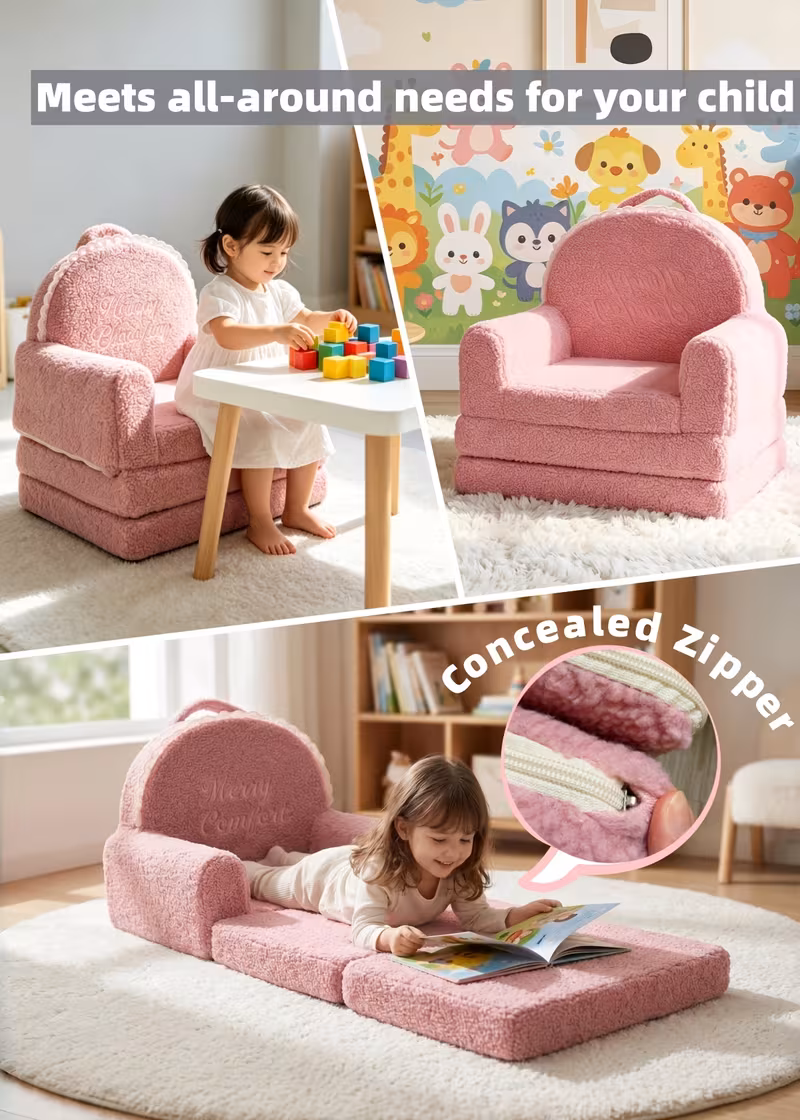 cute cartoon animal foldable kids sofa 2 in 1 convertible couch flip out sofa bed soft plush washable armchair for boys girls bedroom playroom gift Product details 2