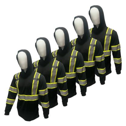 Paquete de 5 camisetas ST908 de alta visibilidad con capucha y manga larga, camisa de seguridad con capucha, material poliéster malla tipo birdseye, en varios colores.