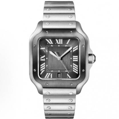 MEGIR Reloj mecánico automático cuadrado, esfera blanco y negro, caja y correa acero inoxidable 904L, cristal zafiro,Set de regalo completo