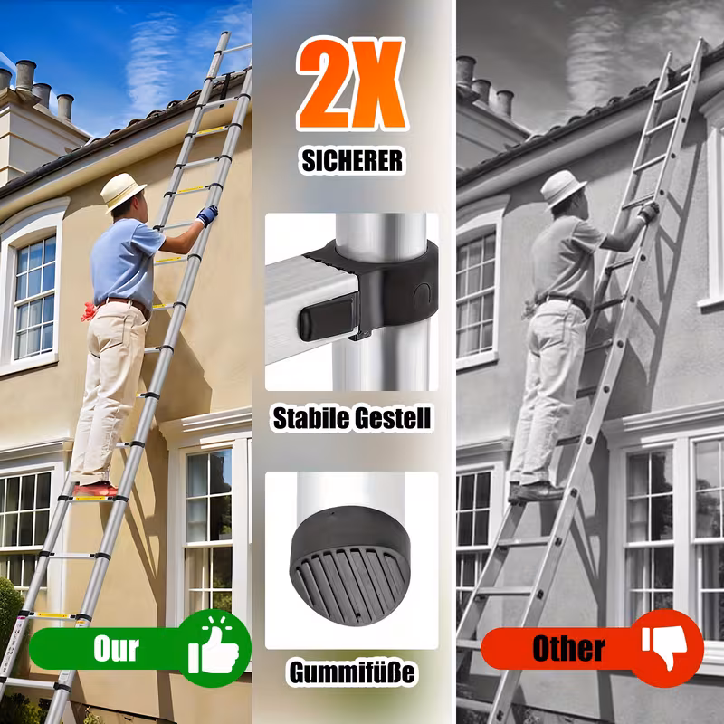 escalera telescópica plegable de aluminio aweioo 3.8m, escalera extensible antideslizante multifunción, carga  : 150kg, escaleras de uso múltiple, diseño compacto,escalera  ,escalera  ,escalera retráctil,entusiastas del bricolaje Detalles del producto 7
