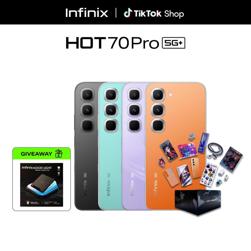 INFINIX HOT 70 Pro 5G Edición Free Fire TikTok Exclusiva | 8GB+256GB | Incluye Caja de Regalo | MediaTek Dimensity 7100, IPS LCD, 45W, NFC | Negro