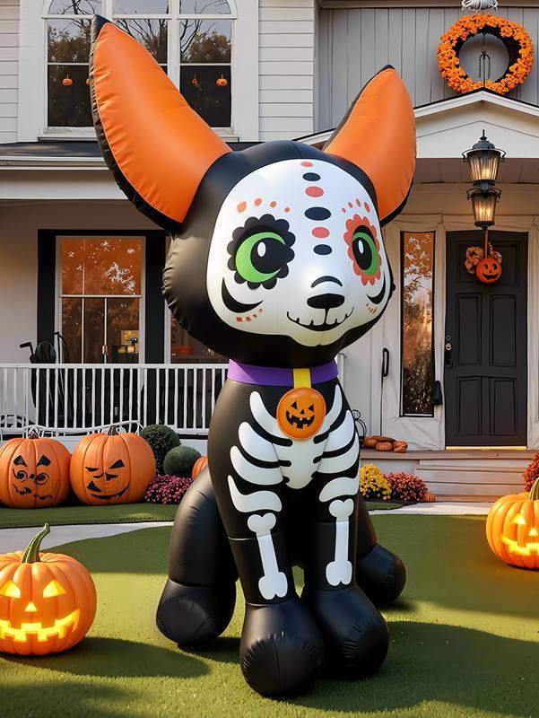 Decoración inflable de Halloween de 1.5 m, diseño de esqueleto de perro, luces led integradas para festividades, jardín, césped