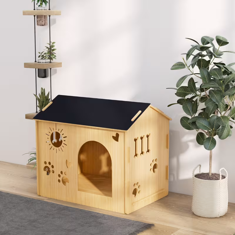 casa para perro, con aberturas de ventilación, resistente a  , material de madera, color negro+madera, 69 x 50 x 58.5 cm Detalles del producto 7