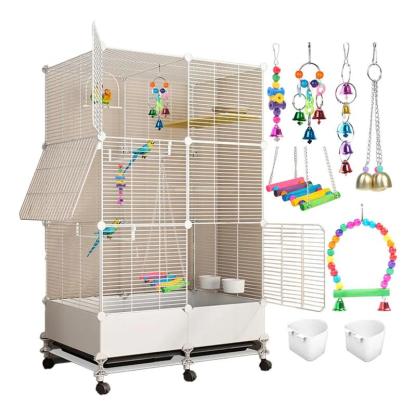 Jaula Móvil para Aves, Jaula para Loros y Canarios con Accesorios Completos, con Ruedas y Base Elevada para Fácil Limpieza