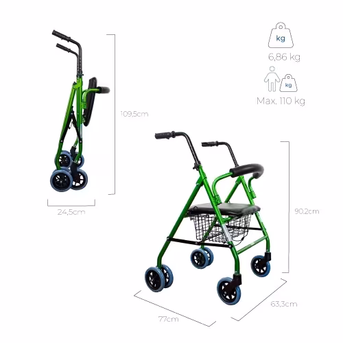   andador para ancianos     y plegable aluminio con asiento cesta verde Detalles del producto 3