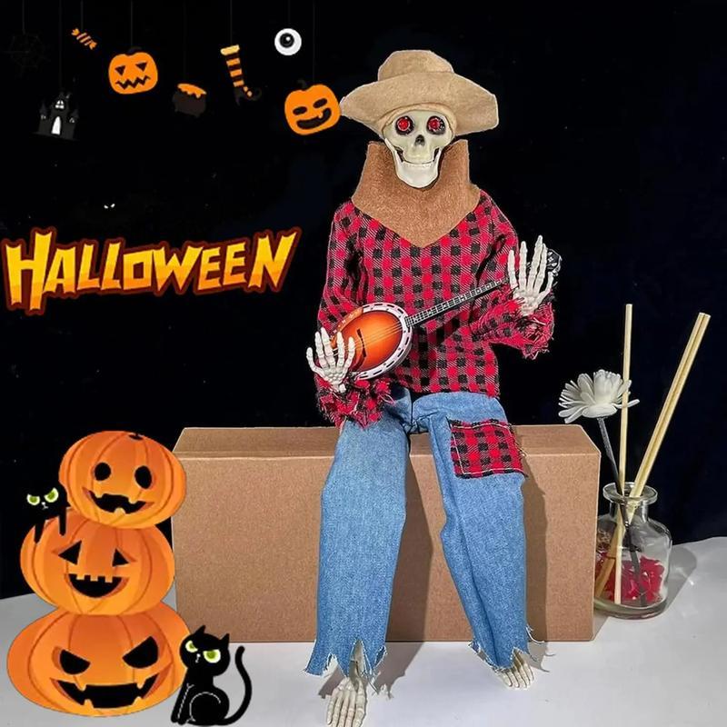 2 Esqueletos Decorativos de Halloween con Banjo, Colgantes para Porche, Patio, Jardín, Entrada, Fiesta Temática, Decoración del Hogar y Eventos de Halloween