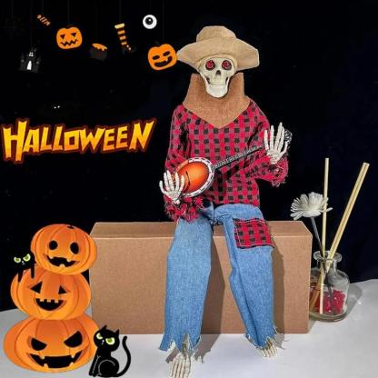 2 Esqueletos Decorativos de Halloween con Banjo, Colgantes para Porche, Patio, Jardín, Entrada, Fiesta Temática, Decoración del Hogar y Eventos de Halloween