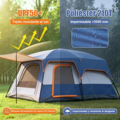 Casa Campaña VBELL 3.3*2.3*1.8m Tienda de Acampar para 8-10 Personas con 2 Habitaciones y Porche Expandible para Familias y Senderismo
