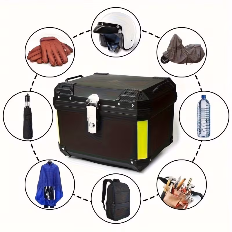 maletero de motocicleta de gran capacidad de 65l en  , maleta trasera para motocicleta, baúl de viaje con cerradura de seguridad para almacenamiento de   y equipaje, material de aleación de aluminio, almacenamiento para  ,   de almacenamiento de viaje, compacto y portátil, fuerte Detalles del producto 4