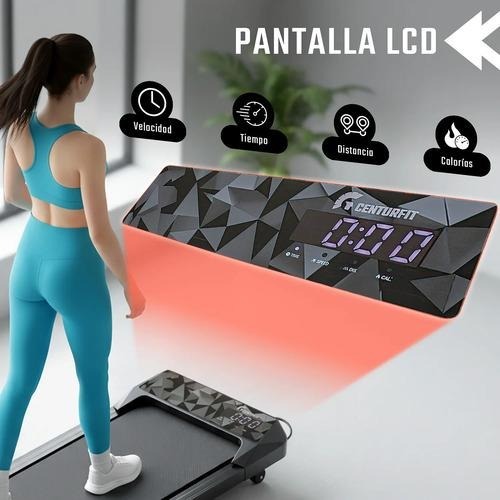 Caminadora Eléctrica Centurfit 1.5 HP Plegable 10 km/h con Control Remoto, Pantalla LED, Soporte para Celular, Portátil, Silenciosa, para Caminar y Trotar en Casa, Capacidad 90 kg, Negro