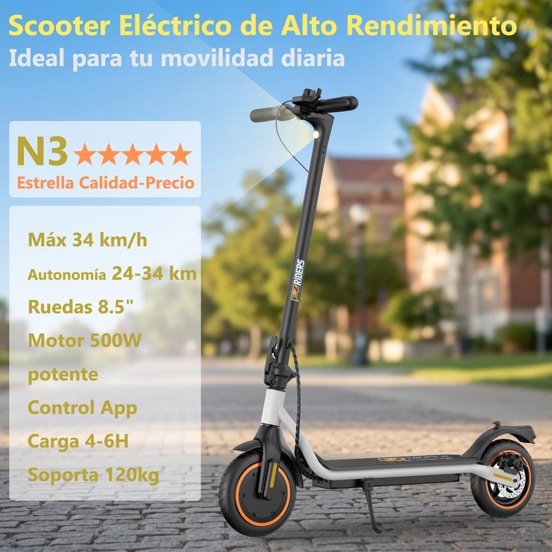 [HOT Sale] N3 Patinete Eléctrico Inteligente｜Velocidad máxima de 34 km/h｜Autonomía de hasta 24-34 km｜Ruedas de 8.5 pulgadas｜Potente motor de 500W｜Diseño plegable｜Compatible con App｜Carga rápida｜Capacidad máxima de carga: 120 kg