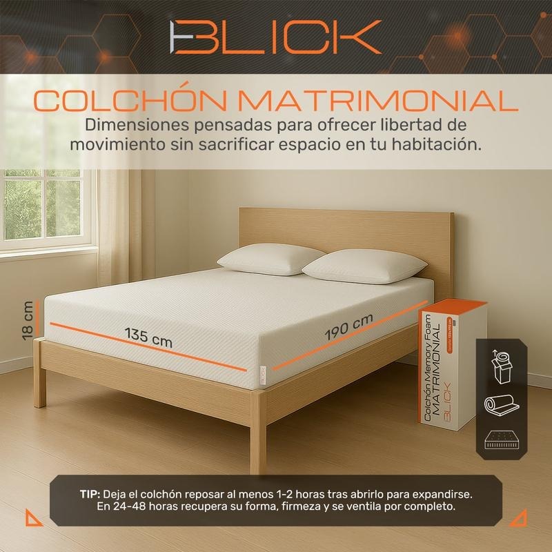 Colchón Memory Foam Blick Firme, Soporta 180 kg, Color Blanco