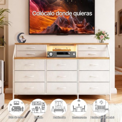 Zocalo Cómoda de Dormitorio con 13 cajones, cómoda Grande con Espacio de Almacenamiento, Estructura de Metal, para Dormitorio