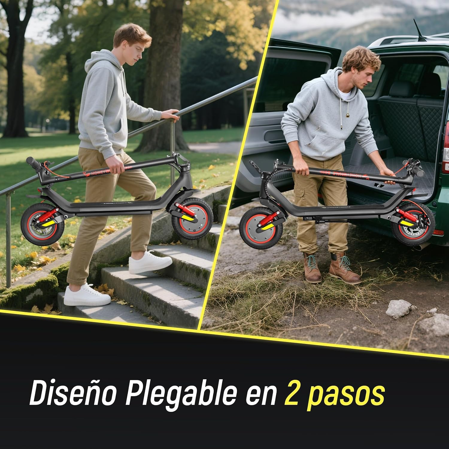 HONEYWHALE M1 MAX/S2 MAX Scooter Eléctrico 500W-32KM/H-22KM Patin Electrico | Diseño Plegable, Doble Suspensión, Neumáticos Inflables de 10", APP Bluetooth, Doble Freno e Intermitentes, Más Comodidad