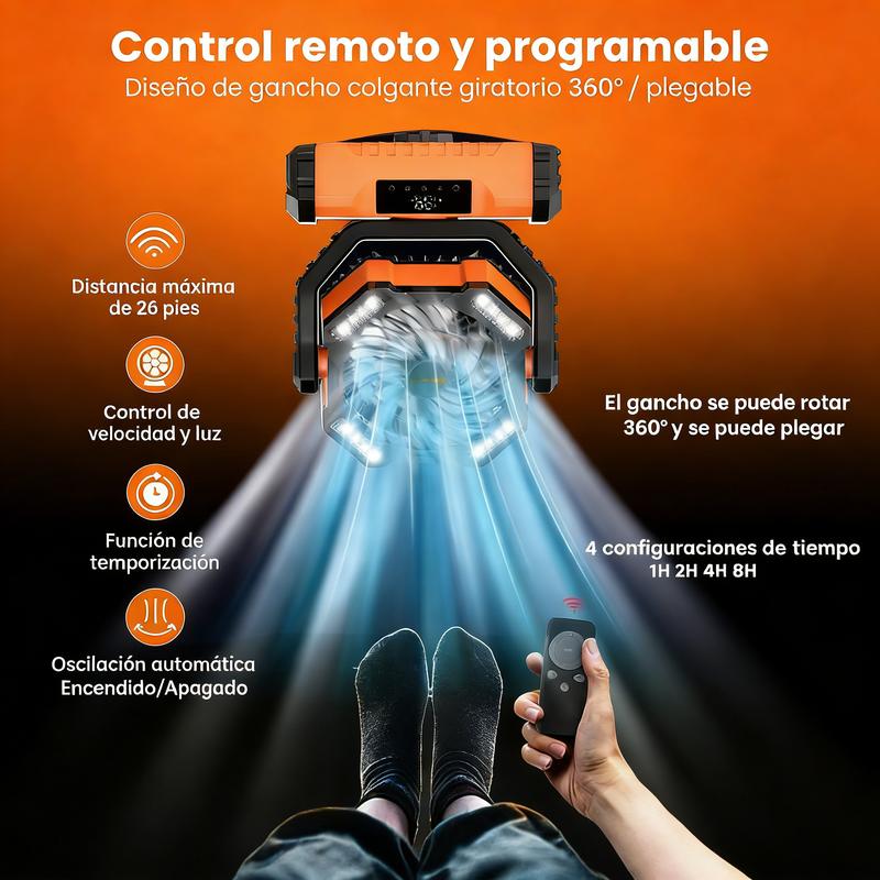 Ventilador de Camping  Recargable 20000mAh con Luz LED,5 Velocidades + Control Remoto + 270° Dirección + Pantalla Táctil