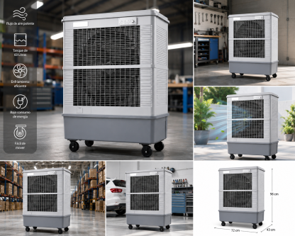 ❄️ Enfriador Evaporativo Industrial Portátil 60 L | Climatizador de Aire 450W | Alto Flujo de Aire | Ideal para Taller, Almacén, Garaje y Espacios Grandes 💨