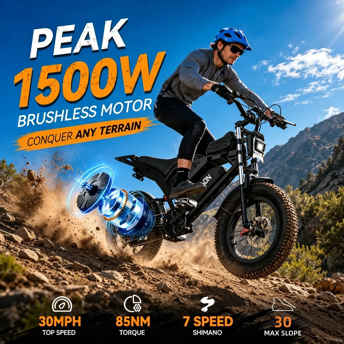 ⚡ Bicicleta Eléctrica de Montaña 20" Fat Tire | Motor Potente 1500W | Hasta 48 km/h | Batería 48V 23Ah de Larga Duración | Bicicleta Todo Terreno para Adultos 🚲