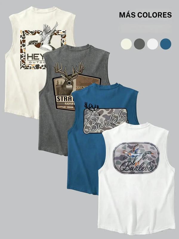 🦌🦆4 Pack Southern Hunting Tank Tops | Deer & Duck Camo Graphic Sleeveless Shirts | Vintage Outdoor Sports Tops