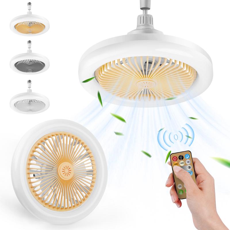 Lámpara de ventilador de 6 aspas，El diámetro es de 520 mm,Abrigo de ventilador energéticamente eficiente,Potente viento y brillo intenso, 60w Ventilador, 3 temperaturas de color, 3 velocidades de viento, rosca E27, ruido bajo, temporizador programable,Apt