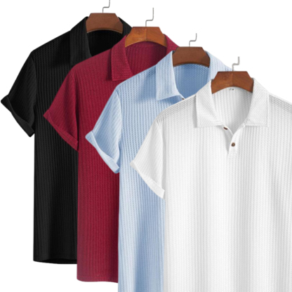 Men's Plain Jacquard Knit Polo Shirt, Regular Fit Casual Short Sleeve Button Front Top for Summer, Fashion Men's Clothes for Daily Wear