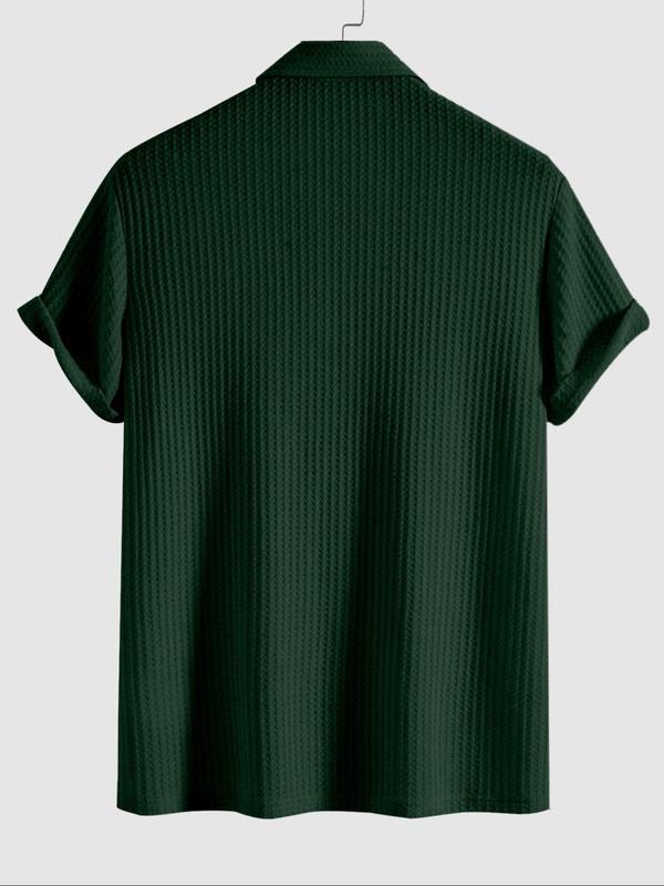 Men's Plain Jacquard Knit Polo Shirt, Regular Fit Casual Short Sleeve Button Front Top for Summer, Fashion Men's Clothes for Daily Wear