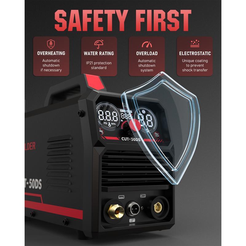 YESWELDER CUT-50DS — Cortadora de plasma de 50 A y 110/220 V, máquina de corte por plasma de aire con pantalla digital — Modos 2T/4T y capacidad de corte máx. de 16/25"