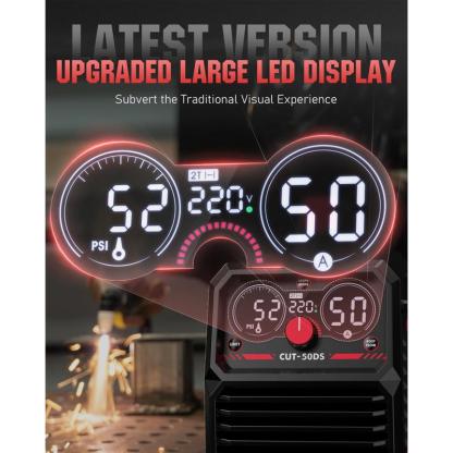 YESWELDER CUT-50DS — Cortadora de plasma de 50 A y 110/220 V, máquina de corte por plasma de aire con pantalla digital — Modos 2T/4T y capacidad de corte máx. de 16/25"