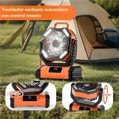 Ventilador de Camping  Recargable 20000mAh con Luz LED,5 Velocidades + Control Remoto + 270° Dirección + Pantalla Táctil
