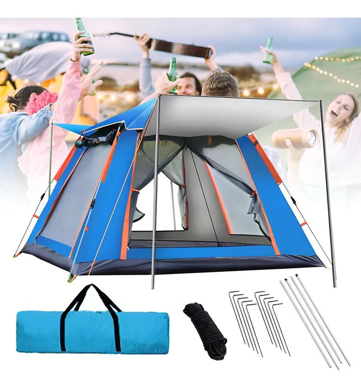 Tienda de Campaña Grande Azul para 4-6 Personas, 215x215x145 cm, Tela Oxford 210D, UPF 50+, Impermeable PU2000, Montaje Rápido en 3 Segundos, Protección Solar y Ventanas Panorámicas