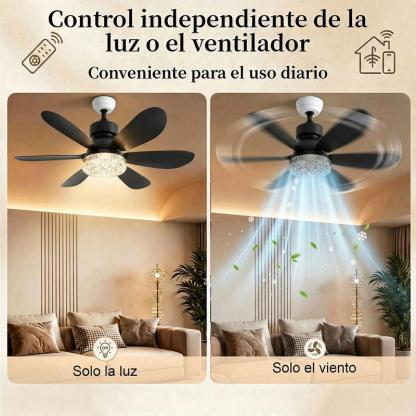 Lámpara de ventilador de 6 aspas，El diámetro es de 520 mm,Abrigo de ventilador energéticamente eficiente,Potente viento y brillo intenso, 60w Ventilador, 3 temperaturas de color, 3 velocidades de viento, rosca E27, ruido bajo, temporizador programable,Apt