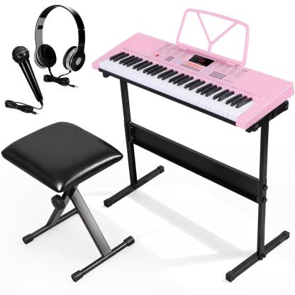 Kit de teclado de piano electrónico duradero de 61 teclas: piano digital portátil para principiantes con pantalla LED, atril, auriculares y micrófono para uso recreativo.