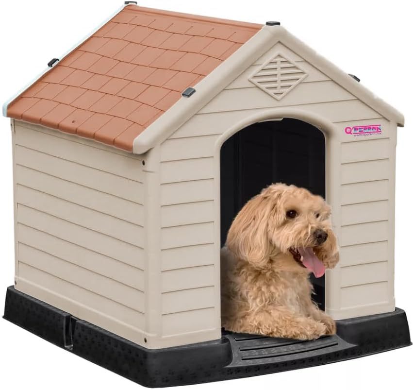 Q PERRON Casa para Perro Chico, Mediano, Grande y Extragrande | Materiales de Alta Calidad - Plástico para Exterior - Resistente al Agua | Térmica con Ventilación | Piso Elevado. (Rojo, Grande)