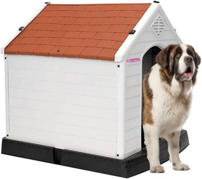 Q PERRON Casa para Perro Chico, Mediano, Grande y Extragrande | Materiales de Alta Calidad - Plástico para Exterior - Resistente al Agua | Térmica con Ventilación | Piso Elevado. (Rojo, Grande)