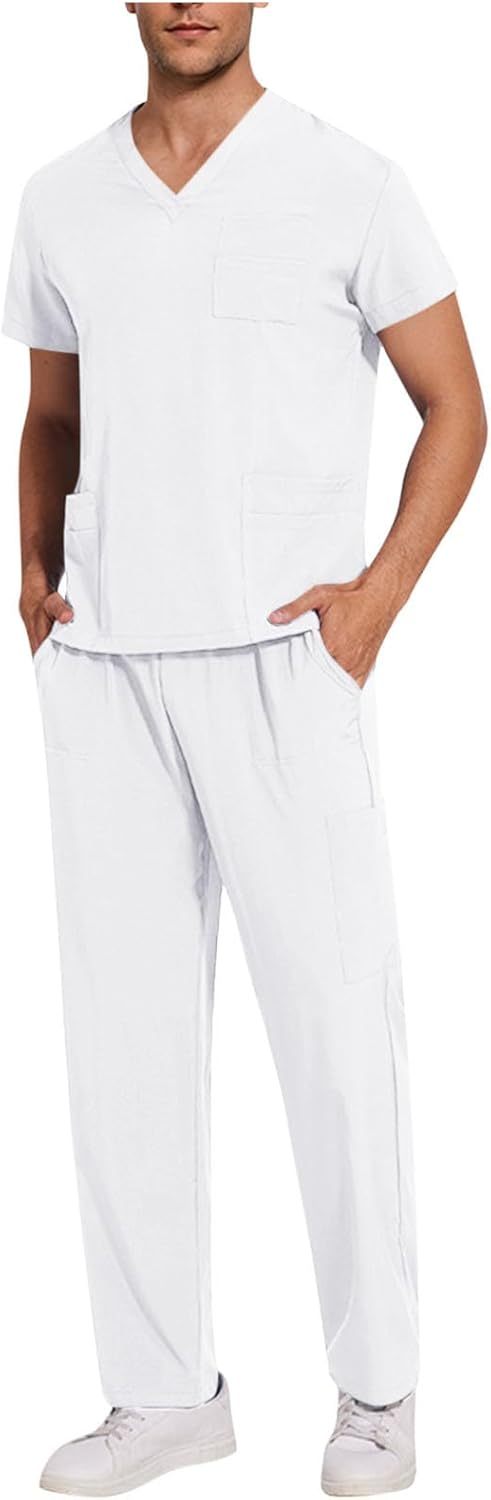 Set de 10 colores Scrubs for Men Set Stretch V-Neck Scrub Top & Jogger Pant with 8 Pockets Anti-Wrinkle Clinical Modern Suit with 8 Pockets